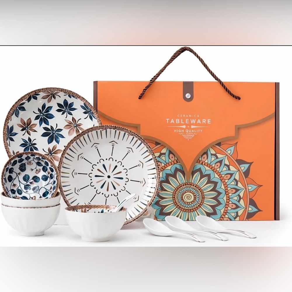 Maison Viore Paris Golden Fall Four Bowls With Four Spoons And Two Plates10-pcs